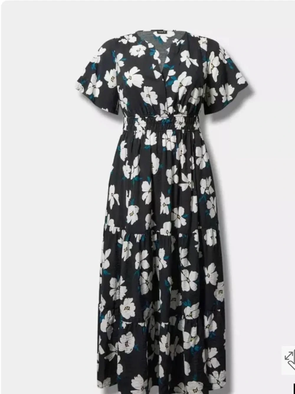 torrid NWT Black Maxi Dress with White Floral Print and Teal Accents